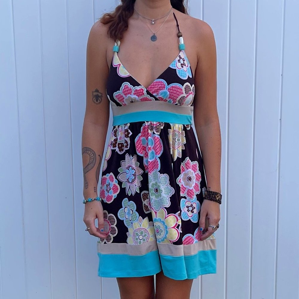 Brown Beaded Floral Dress (M)